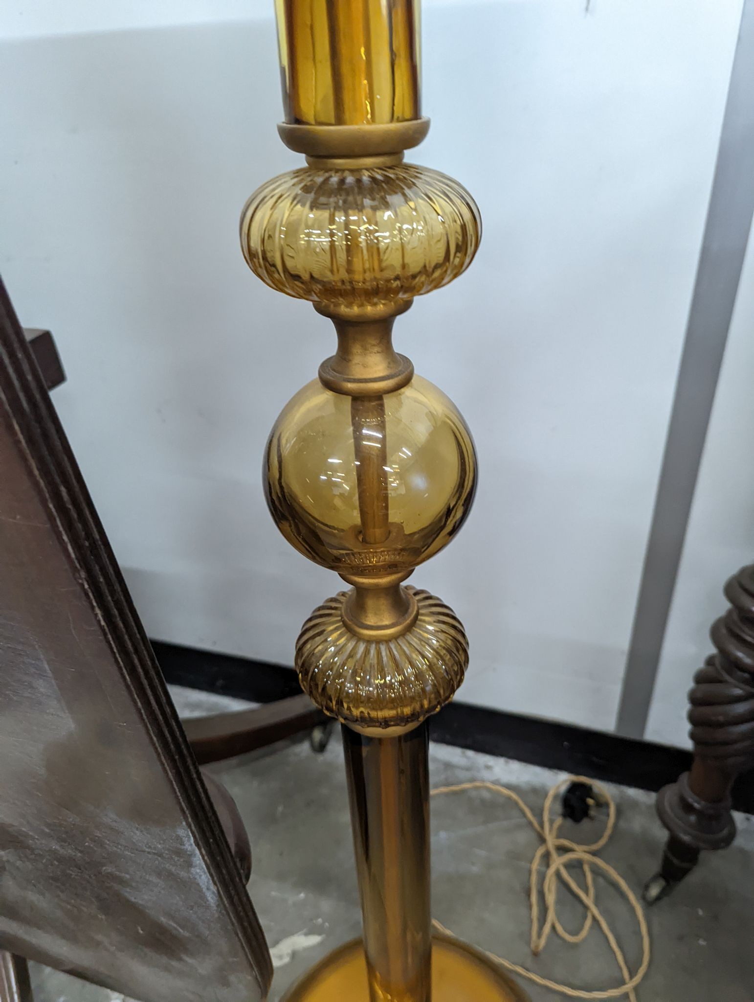 A Murano amber glass standard lamp, height 174cm